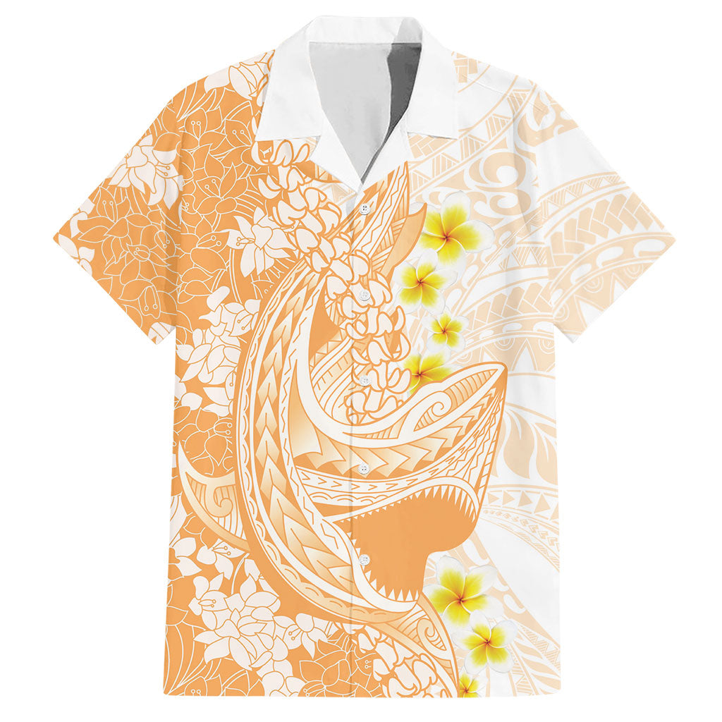 Orange Hawaii Shark Tattoo Hawaiian Shirt Puakenikeni Lei Plumeria Polynesian Pattern LT14 Orange - Polynesian Pride