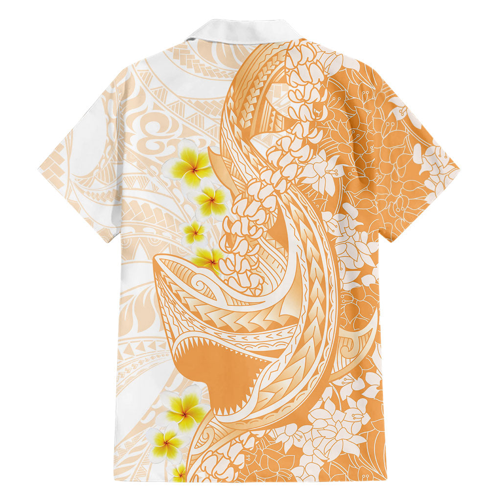 Orange Hawaii Shark Tattoo Hawaiian Shirt Puakenikeni Lei Plumeria Polynesian Pattern LT14 - Polynesian Pride