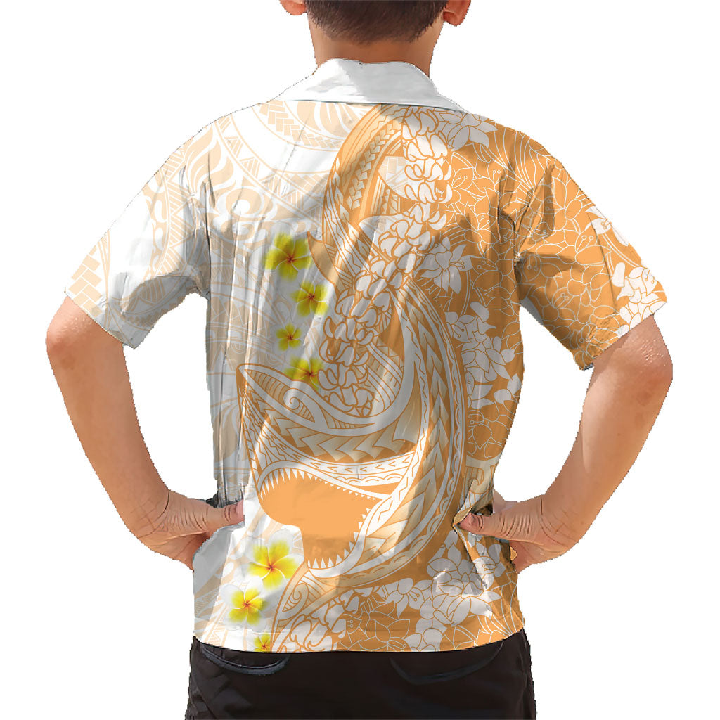 Orange Hawaii Shark Tattoo Hawaiian Shirt Puakenikeni Lei Plumeria Polynesian Pattern LT14 - Polynesian Pride