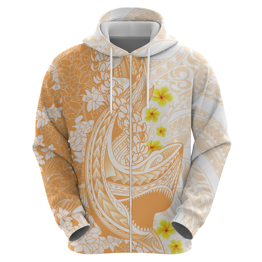 Orange Hawaii Shark Tattoo Hoodie Puakenikeni Lei Plumeria Polynesian Pattern