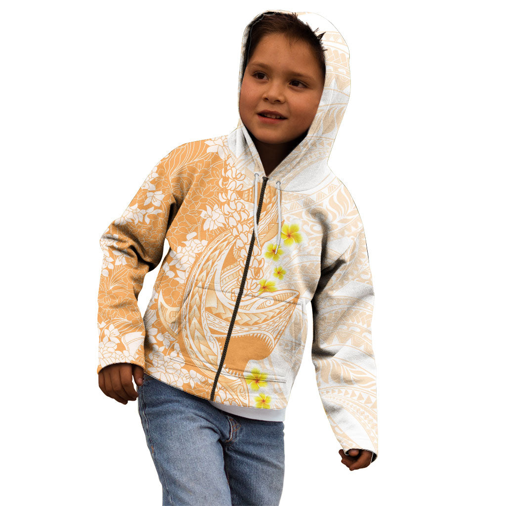 Orange Hawaii Shark Tattoo Kid Hoodie Puakenikeni Lei Plumeria Polynesian Pattern