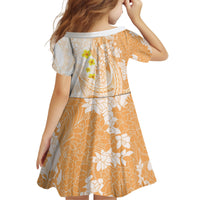 Orange Hawaii Shark Tattoo Kid Short Sleeve Dress Puakenikeni Lei Plumeria Polynesian Pattern LT14 - Polynesian Pride
