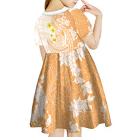 Orange Hawaii Shark Tattoo Kid Short Sleeve Dress Puakenikeni Lei Plumeria Polynesian Pattern LT14 - Polynesian Pride
