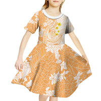 Orange Hawaii Shark Tattoo Kid Short Sleeve Dress Puakenikeni Lei Plumeria Polynesian Pattern LT14 - Polynesian Pride