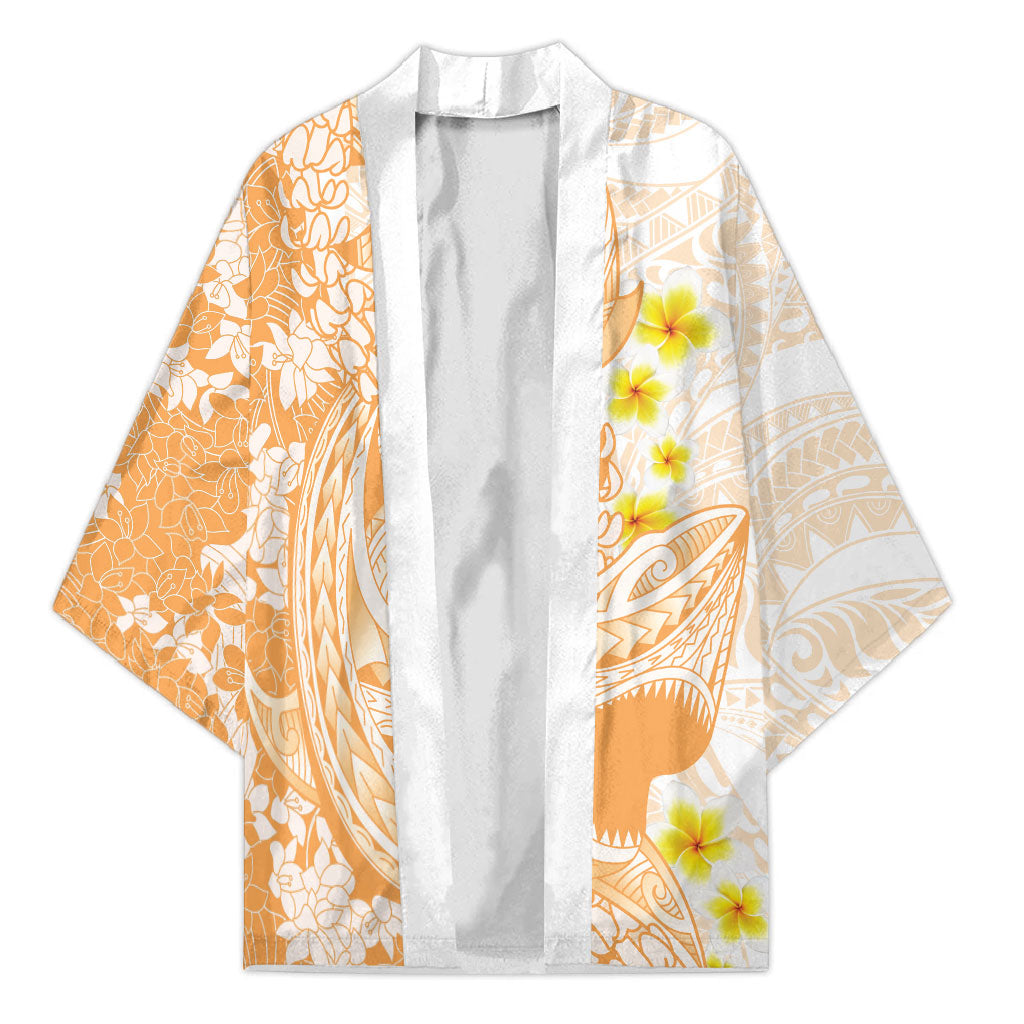 Orange Hawaii Shark Tattoo Kimono Puakenikeni Lei Plumeria Polynesian Pattern