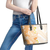 Orange Hawaii Shark Tattoo Leather Tote Bag Puakenikeni Lei Plumeria Polynesian Pattern