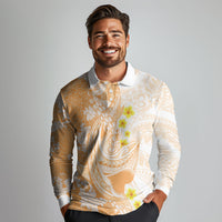 Orange Hawaii Shark Tattoo Long Sleeve Polo Shirt Puakenikeni Lei Plumeria Polynesian Pattern LT14 - Polynesian Pride