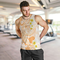 Orange Hawaii Shark Tattoo Men Tank Top Puakenikeni Lei Plumeria Polynesian Pattern