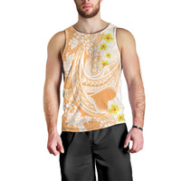 Orange Hawaii Shark Tattoo Men Tank Top Puakenikeni Lei Plumeria Polynesian Pattern