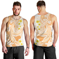 Orange Hawaii Shark Tattoo Men Tank Top Puakenikeni Lei Plumeria Polynesian Pattern