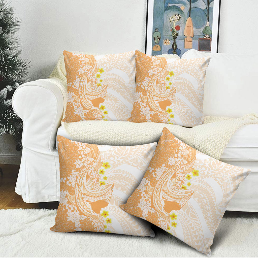 Orange Hawaii Shark Tattoo Pillow Cover Puakenikeni Lei Plumeria Polynesian Pattern