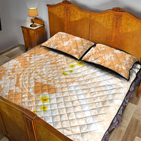 Orange Hawaii Shark Tattoo Quilt Bed Set Puakenikeni Lei Plumeria Polynesian Pattern