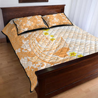 Orange Hawaii Shark Tattoo Quilt Bed Set Puakenikeni Lei Plumeria Polynesian Pattern