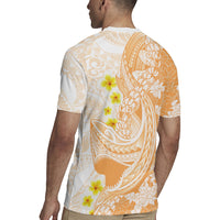 Orange Hawaii Shark Tattoo Rugby Jersey Puakenikeni Lei Plumeria Polynesian Pattern