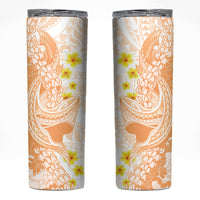 Orange Hawaii Shark Tattoo Skinny Tumbler Puakenikeni Lei Plumeria Polynesian Pattern