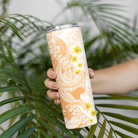 Orange Hawaii Shark Tattoo Skinny Tumbler Puakenikeni Lei Plumeria Polynesian Pattern