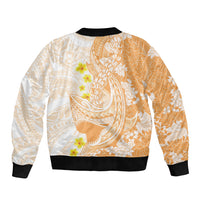 Orange Hawaii Shark Tattoo Sleeve Zip Bomber Jacket Puakenikeni Lei Plumeria Polynesian Pattern