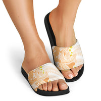 Orange Hawaii Shark Tattoo Slide Sandals Puakenikeni Lei Plumeria Polynesian Pattern