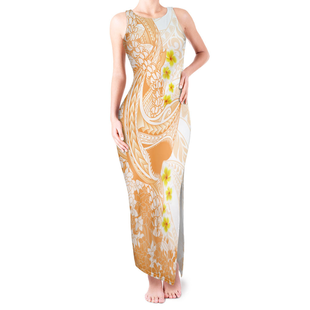 Orange Hawaii Shark Tattoo Tank Maxi Dress Puakenikeni Lei Plumeria Polynesian Pattern