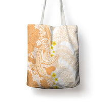 Orange Hawaii Shark Tattoo Tote Bag Puakenikeni Lei Plumeria Polynesian Pattern