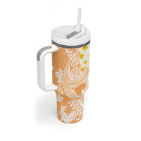 Orange Hawaii Shark Tattoo Tumbler With Handle Puakenikeni Lei Plumeria Polynesian Pattern