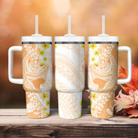 Orange Hawaii Shark Tattoo Tumbler With Handle Puakenikeni Lei Plumeria Polynesian Pattern