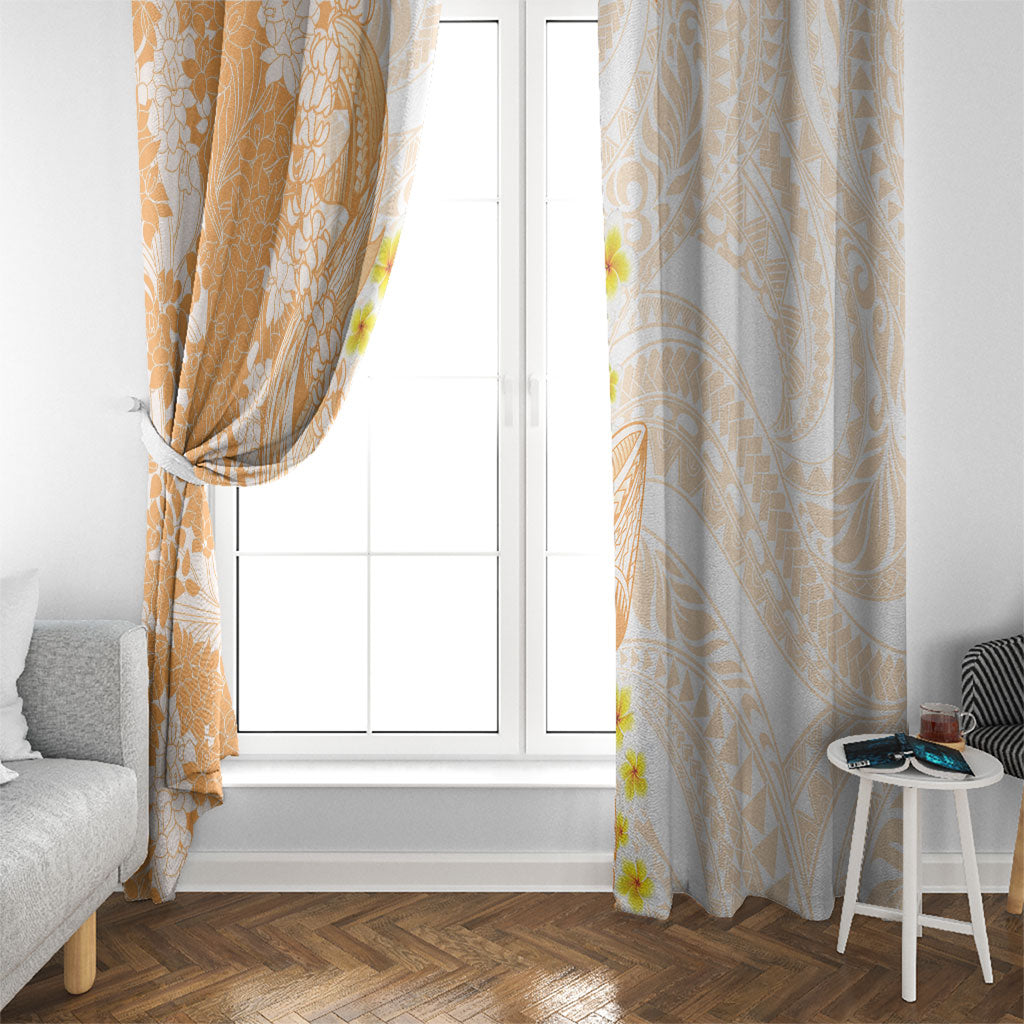 Orange Hawaii Shark Tattoo Window Curtain Puakenikeni Lei Plumeria Polynesian Pattern