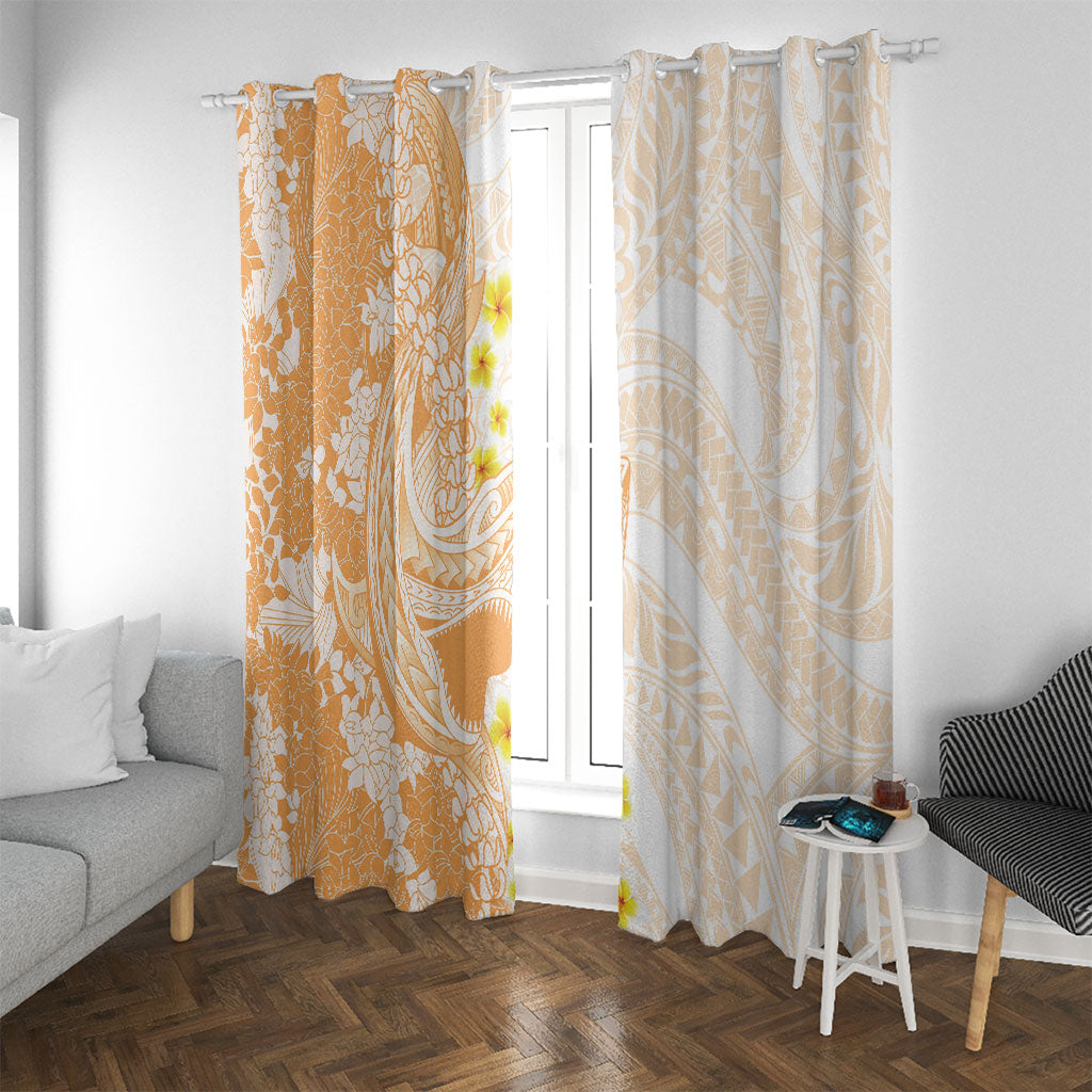 Orange Hawaii Shark Tattoo Window Curtain Puakenikeni Lei Plumeria Polynesian Pattern