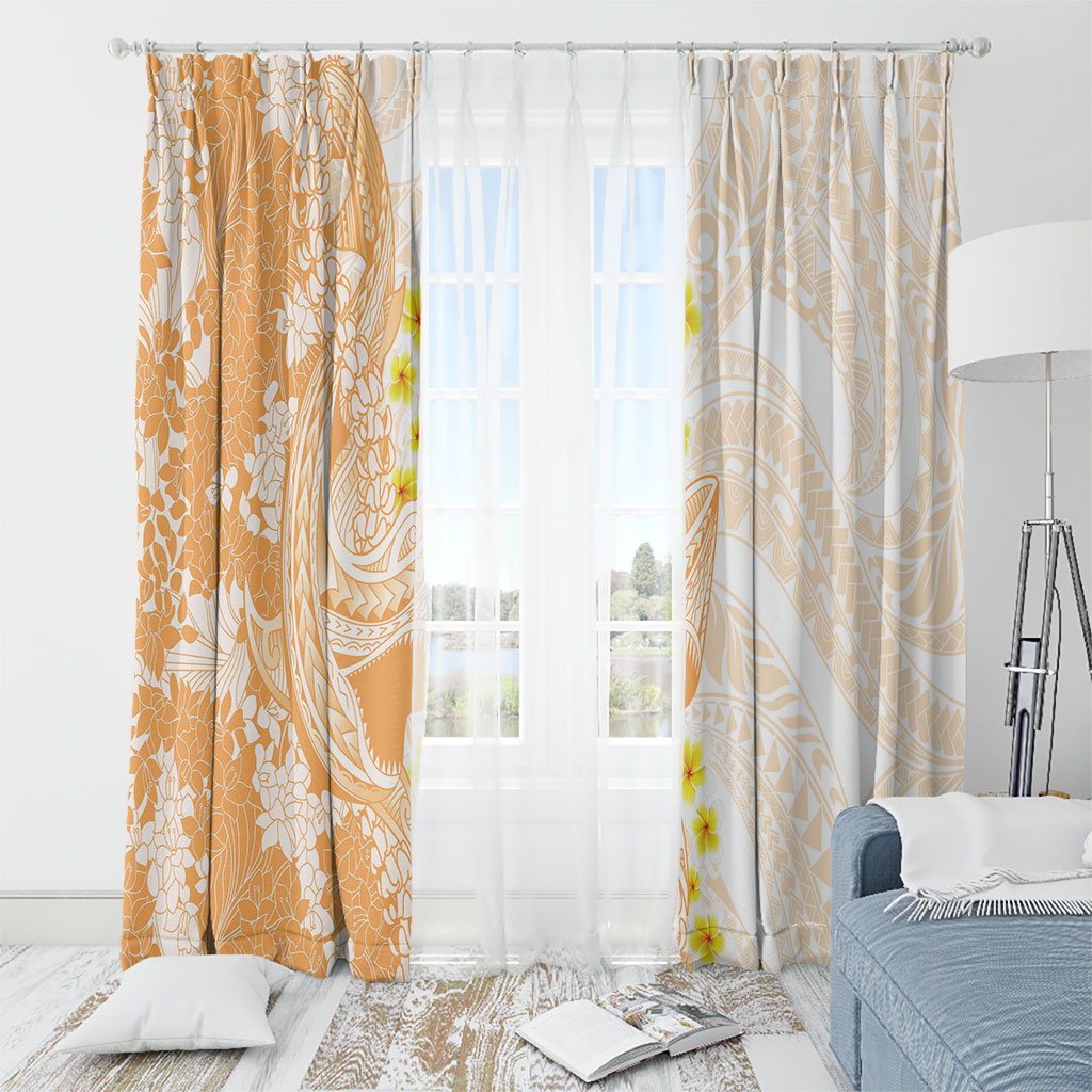 Orange Hawaii Shark Tattoo Window Curtain Puakenikeni Lei Plumeria Polynesian Pattern
