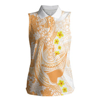 Orange Hawaii Shark Tattoo Women Sleeveless Polo Shirt Puakenikeni Lei Plumeria Polynesian Pattern