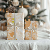 Orange Hawaii Shark Tattoo Wrapping Paper Puakenikeni Lei Plumeria Polynesian Pattern