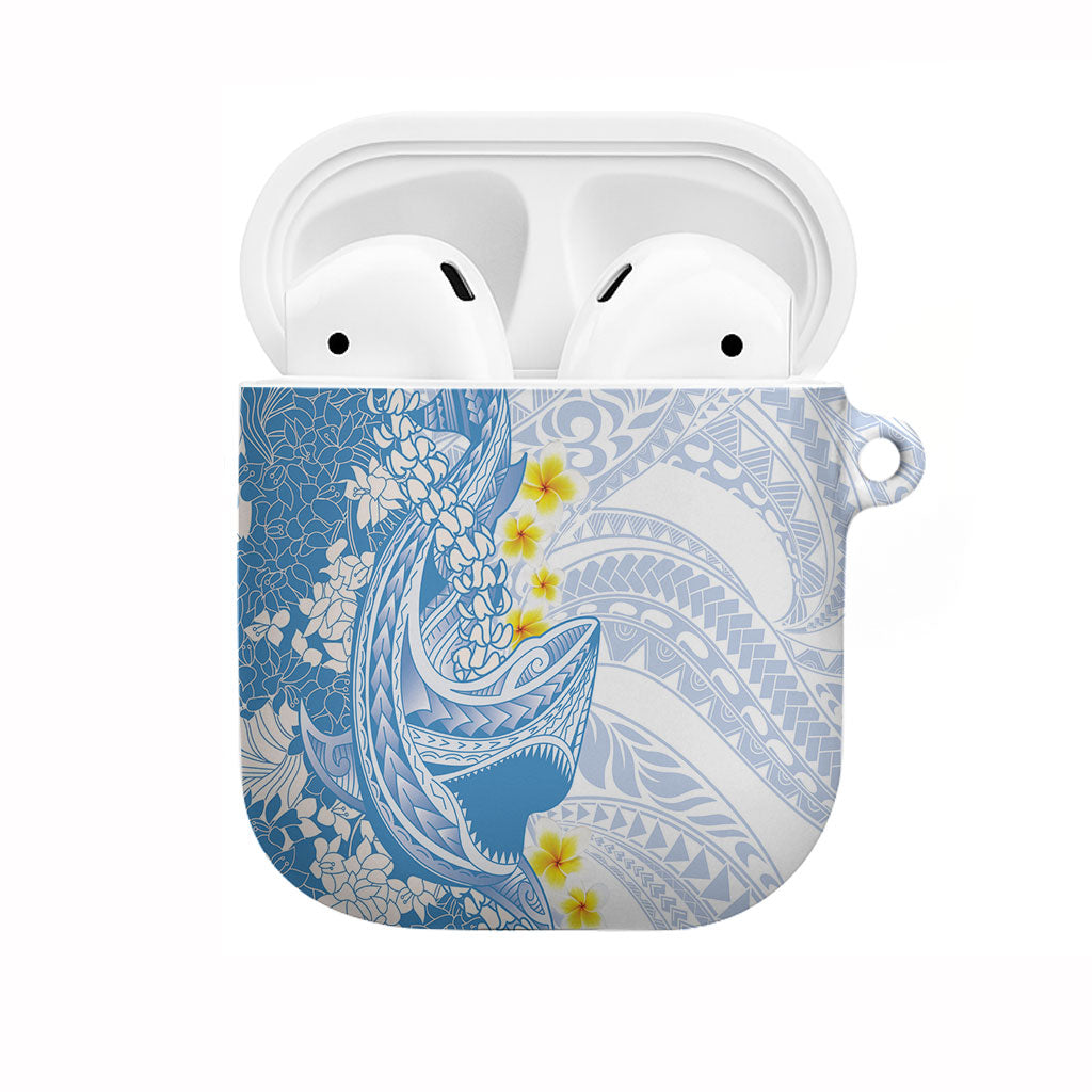 Blue Hawaii Shark Tattoo AirPods Case Puakenikeni Lei Plumeria Polynesian Pattern