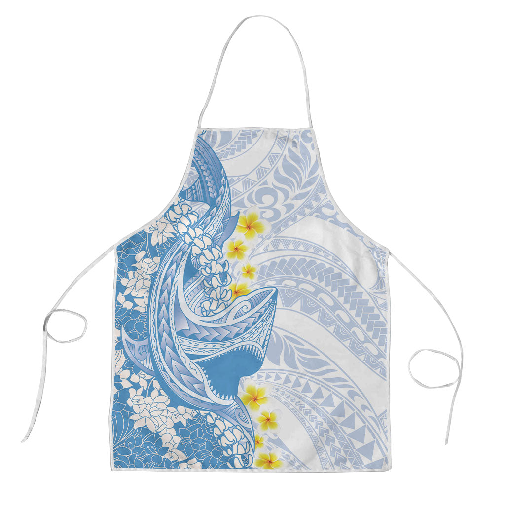 Blue Hawaii Shark Tattoo Apron Puakenikeni Lei Plumeria Polynesian Pattern