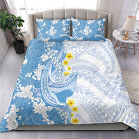 Blue Hawaii Shark Tattoo Bedding Set Puakenikeni Lei Plumeria Polynesian Pattern