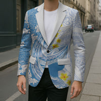Blue Hawaii Shark Tattoo Blazer Puakenikeni Lei Plumeria Polynesian Pattern