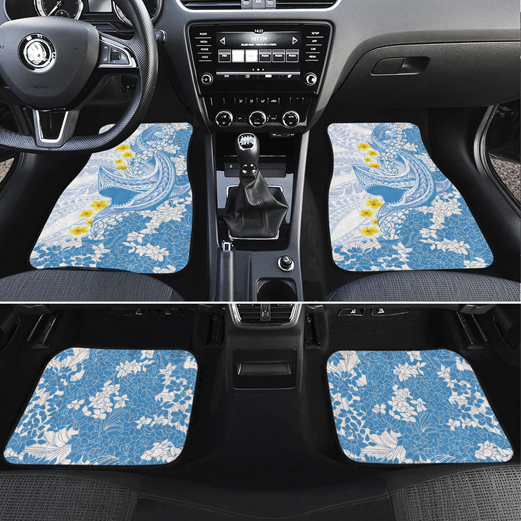 Blue Hawaii Shark Tattoo Car Mats Puakenikeni Lei Plumeria Polynesian Pattern
