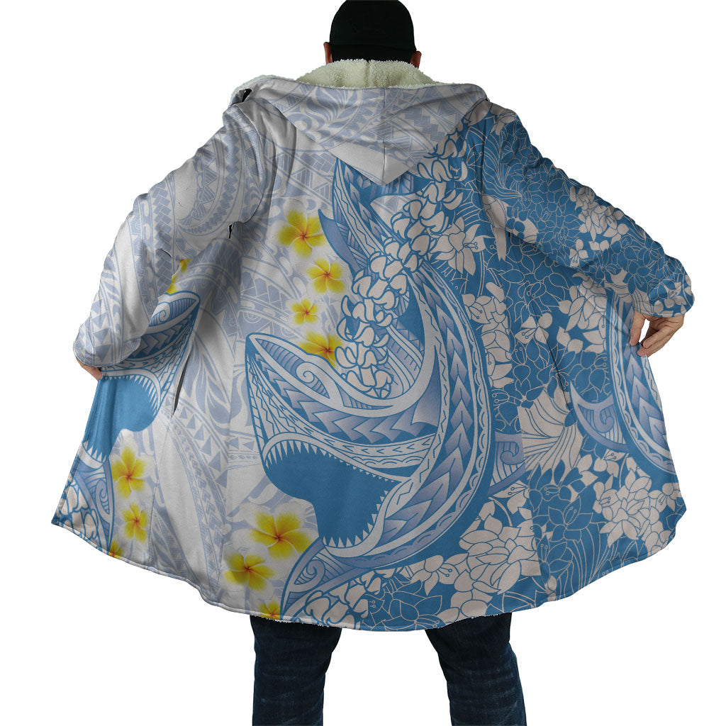 Blue Hawaii Shark Tattoo Cloak Puakenikeni Lei Plumeria Polynesian Pattern