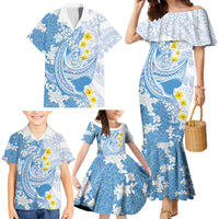 Blue Hawaii Shark Tattoo Family Matching Mermaid Dress and Hawaiian Shirt Puakenikeni Lei Plumeria Polynesian Pattern