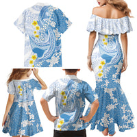 Blue Hawaii Shark Tattoo Family Matching Mermaid Dress and Hawaiian Shirt Puakenikeni Lei Plumeria Polynesian Pattern