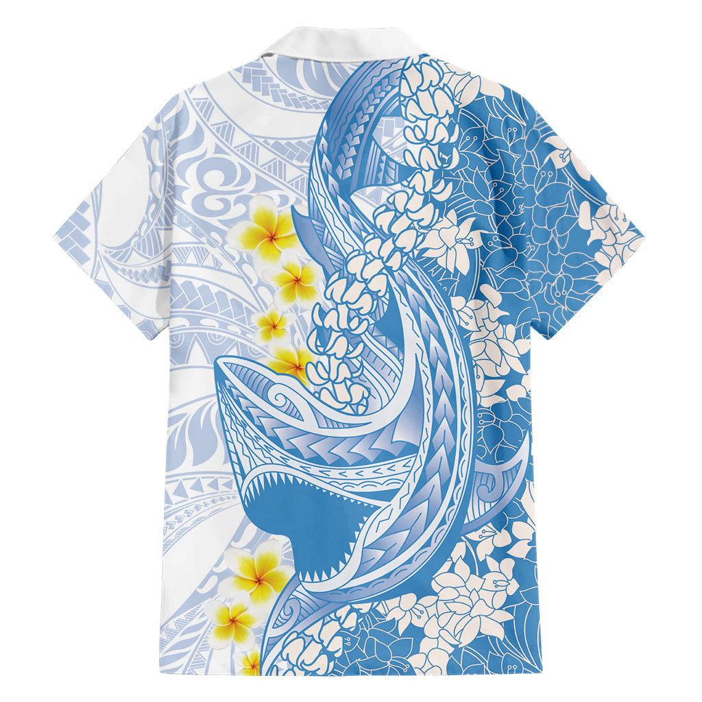 Blue Hawaii Shark Tattoo Family Matching Off Shoulder Maxi Dress and Hawaiian Shirt Puakenikeni Lei Plumeria Polynesian Pattern