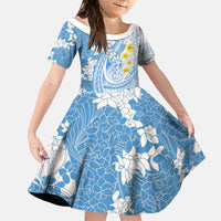 Blue Hawaii Shark Tattoo Family Matching Short Sleeve Bodycon Dress and Hawaiian Shirt Puakenikeni Lei Plumeria Polynesian Pattern