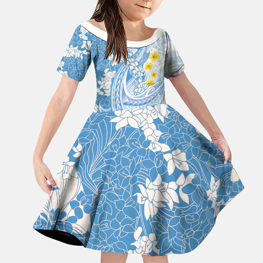 Blue Hawaii Shark Tattoo Family Matching Summer Maxi Dress and Hawaiian Shirt Puakenikeni Lei Plumeria Polynesian Pattern