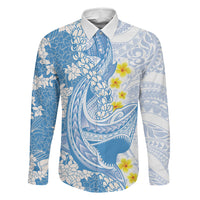 Blue Hawaii Shark Tattoo Family Matching Summer Maxi Dress and Hawaiian Shirt Puakenikeni Lei Plumeria Polynesian Pattern