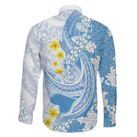 Blue Hawaii Shark Tattoo Family Matching Tank Maxi Dress and Hawaiian Shirt Puakenikeni Lei Plumeria Polynesian Pattern