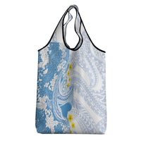 Blue Hawaii Shark Tattoo Grocery Bag Puakenikeni Lei Plumeria Polynesian Pattern
