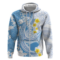 Blue Hawaii Shark Tattoo Hoodie Puakenikeni Lei Plumeria Polynesian Pattern