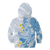 Blue Hawaii Shark Tattoo Kid Hoodie Puakenikeni Lei Plumeria Polynesian Pattern