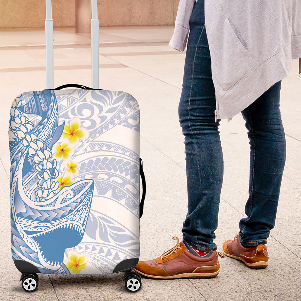 Blue Hawaii Shark Tattoo Luggage Cover Puakenikeni Lei Plumeria Polynesian Pattern