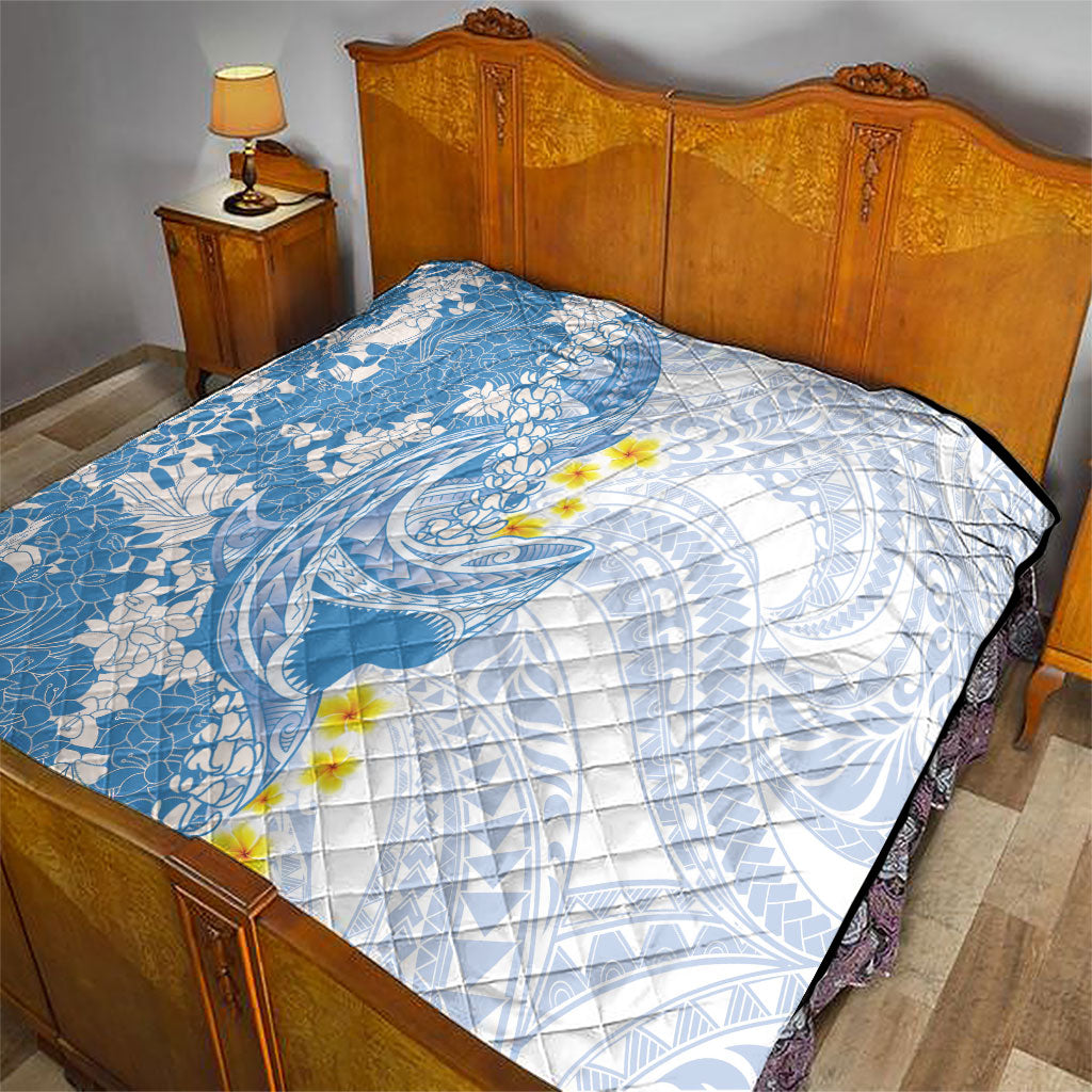 Blue Hawaii Shark Tattoo Quilt Puakenikeni Lei Plumeria Polynesian Pattern