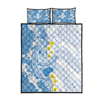 Blue Hawaii Shark Tattoo Quilt Bed Set Puakenikeni Lei Plumeria Polynesian Pattern